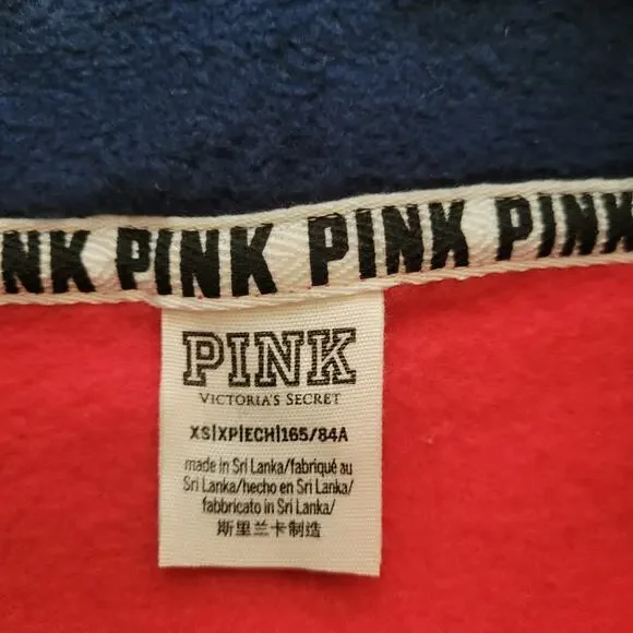 Victoria's Secret Pink Xs red/blue striped 3/4 zip pullover long sleeve - Picture 7 of 7
